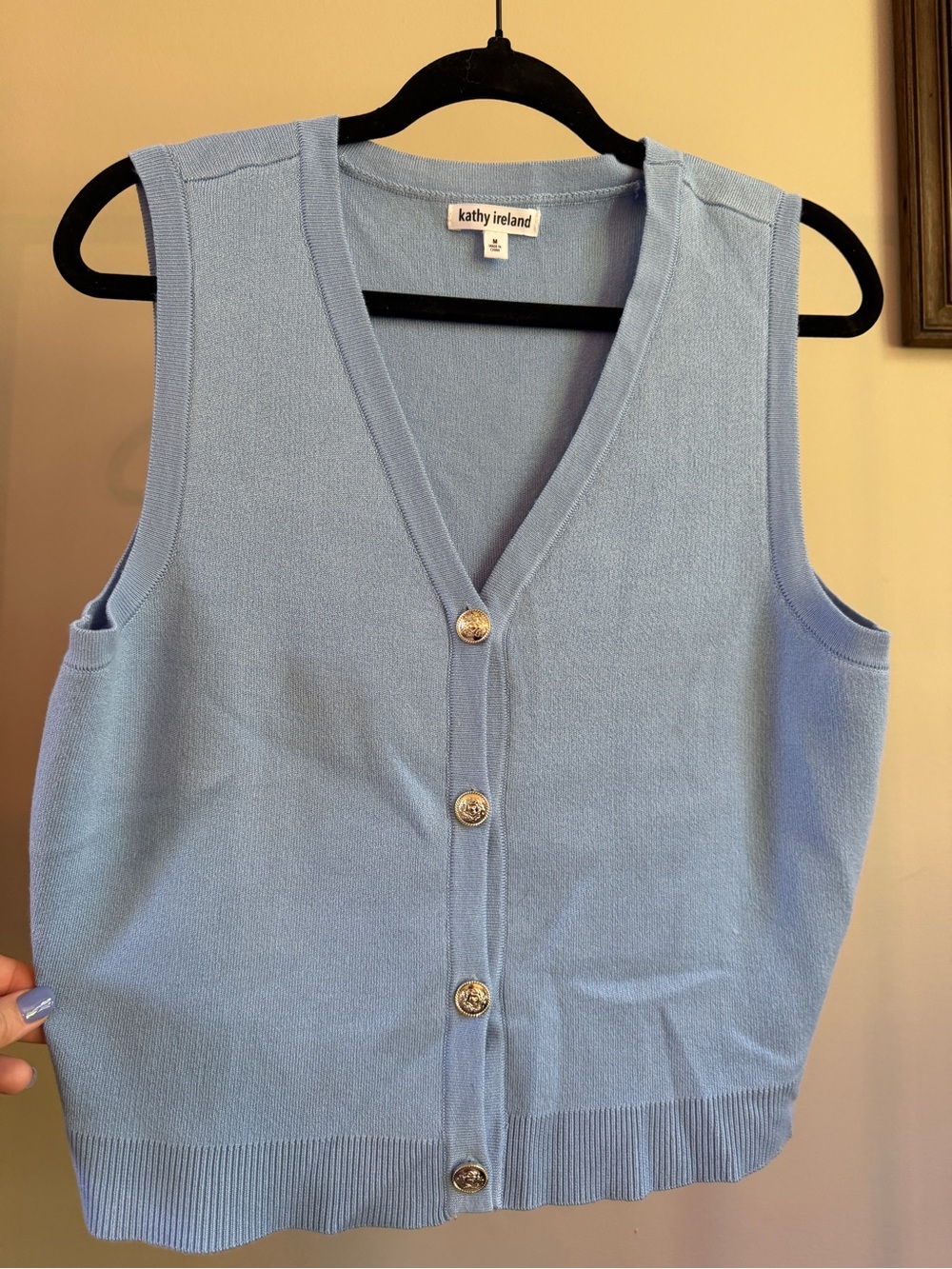 kathy ireland Sky Blue Sleeveless Knit Button Sweater Vest